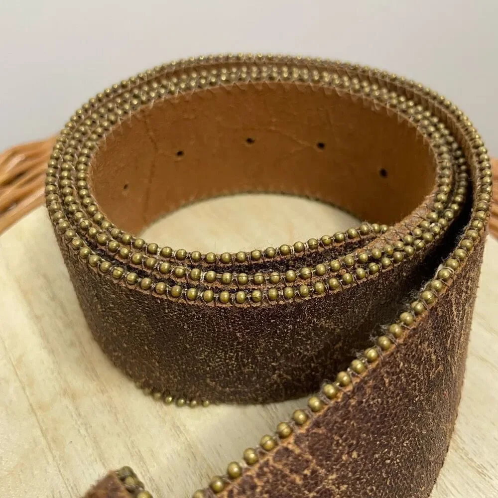 Belt Shak Leather Belt Large L Tooled Flower Buckle Brown Made in Canada #2470